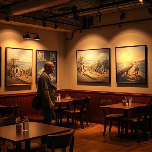 Local artist showcasing their paintings in the cafe.