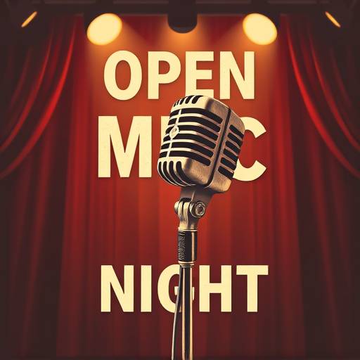Open mic night poster with a microphone illustration.