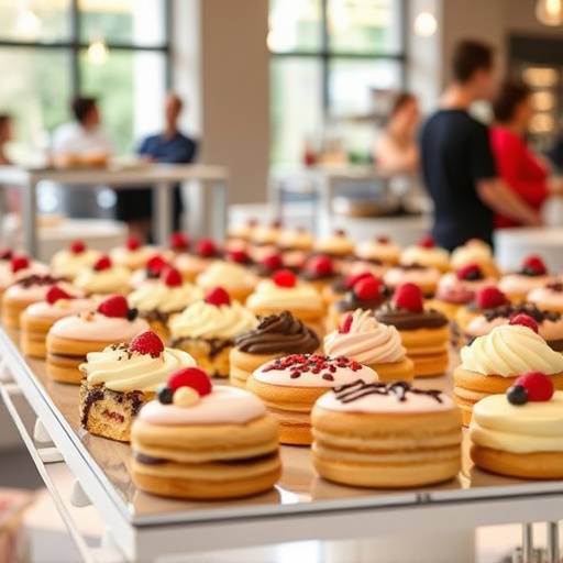 Pastry tasting event with a variety of pastries on display.